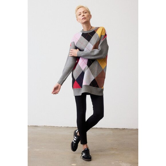 NWT Ruti Womens Size Small Multicolor Argyle Crew Neck Sweater Mini Dress NEW - Picture 6 of 6